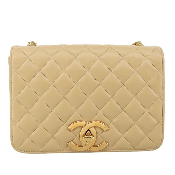 CHANEL Matelasse Chain Shoulder Bag Lamb Skin Beige Gold CC - Picture 13 of 16